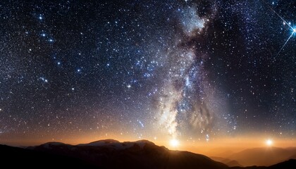 Fototapeta premium Dazzling Star Cluster Inky Black Canvas Celestial Panorama Interstellar Sparkling Cosmoscape