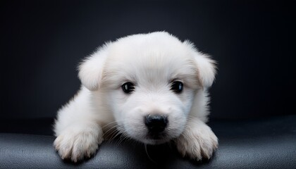 White Puppy And Dark Background