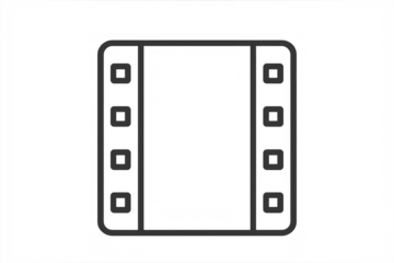 Film strip icon symbolizing movie, cinema, video, multimedia, and entertainment production with transparent background