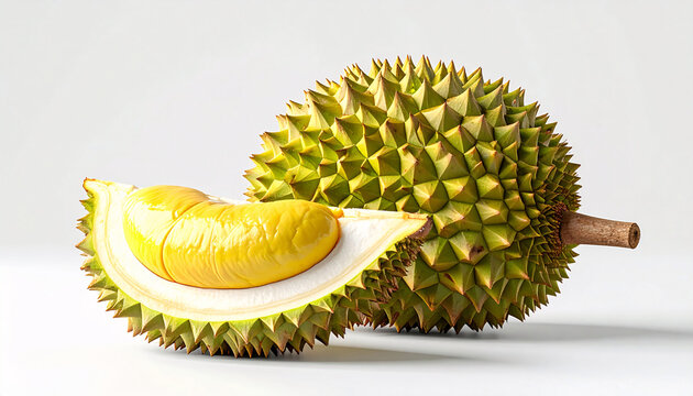 Fresh ripe durian fruit isolated on white background