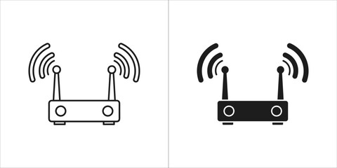 Wifi router icon in black and white, a wireless network