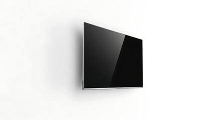 A modern flat screen television mounted on a white wall in a minimalist style setting studio shot ai generated