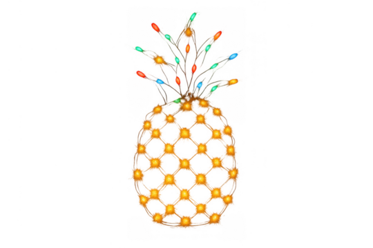 Pineapple shape created with glowing string lights, festive tropical fruit decoration for summer holidays and parties