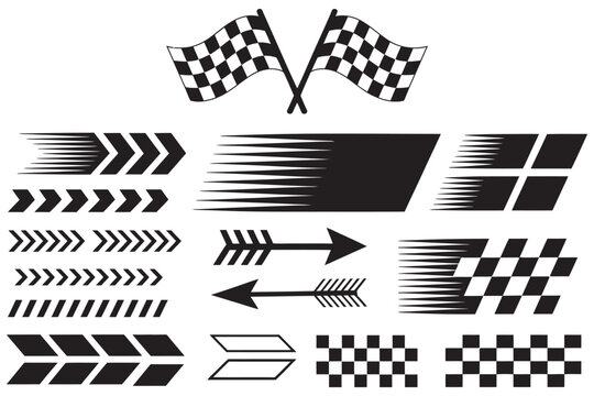 Set of Racing Themed Graphic Design Elements and Icons