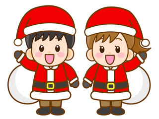 サンタクロースの格好をした小学生のイラスト素材
