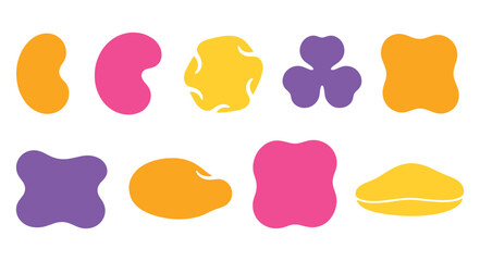 Set of fluid wavy organic shapes and blobs with soft rounded oval patterns in vibrant colors perfect for abstract backgrounds and design elements