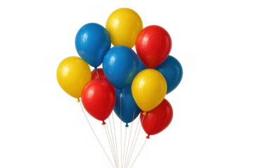Colorful balloons floating, symbolizing celebration, party, happiness, and joy, isolated on transparent background