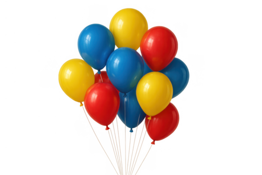 Colorful balloons floating, symbolizing celebration, party, happiness, and joy, isolated on transparent background