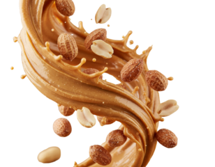 Close-Up of Peanut Butter Splash with Peanuts Falling, Macro Detail
