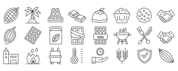 Delightful cocoa collection, ideal for chocolate lovers, illustrating the journey from bean to delicious treat, perfect for branding and marketing projects.