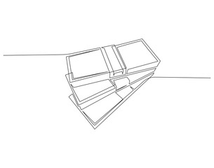 Stack of banknotes continuous line. Continuous one line drawing of stack banknotes. Dollar money concept. Single line drawing