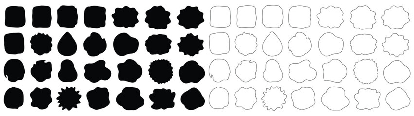 Set of flowing organic shapes and wavy blobs in various soft round and oval forms for abstract backgrounds and frames