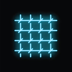 Neon blue jail bars are glowing on a black background