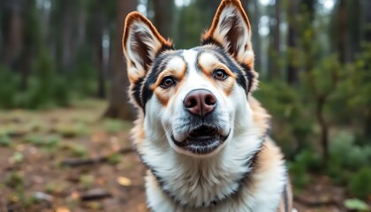 Husky Dog Misty Forest Animal Portrait