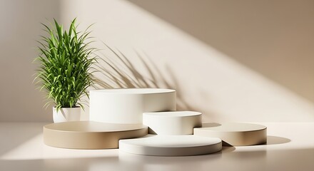 Minimalist Pedestal Display with Plant and Shadow Play