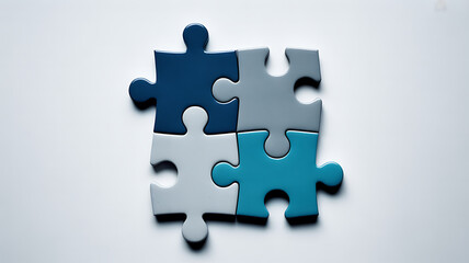 Obraz premium Four colorful puzzle pieces connected together on a white background