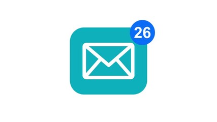 The animation of a blue email button icon with a white envelope on a clean website background for easy contact and message communication