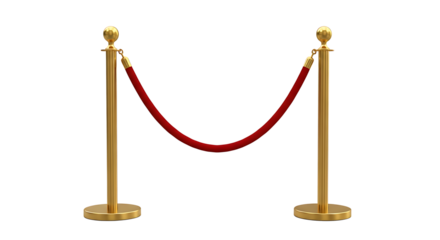 Elegant golden stanchions with plush red velvet rope creating a barrier for exclusive access and vip event entrances