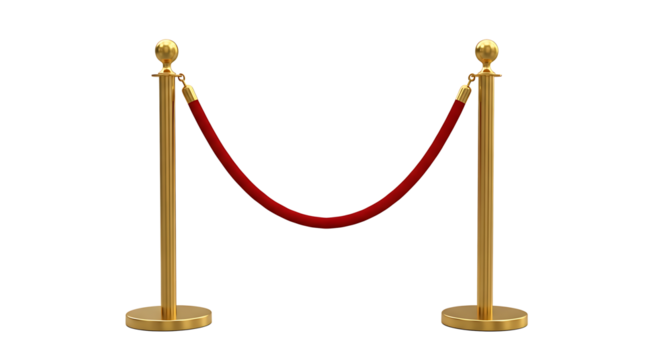 Elegant golden stanchions with plush red velvet rope creating a barrier for exclusive access and vip event entrances