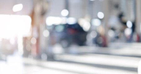 Blurred no focus background repair car service, automotive garage shop with sunlight