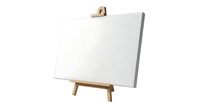 Blank white canvas on a wooden easel stands ready for artistic creation and inspiration in a studio setting