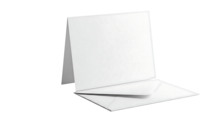 Blank white greeting card and envelope set isolated on a black background for creative design and mockup purposes