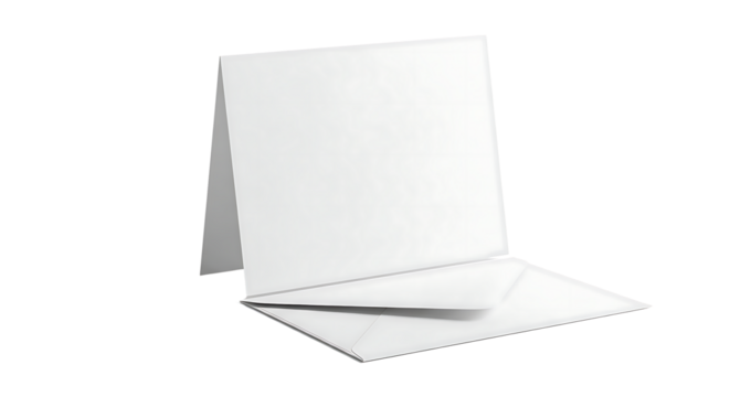 Blank white greeting card and envelope set isolated on a black background for creative design and mockup purposes