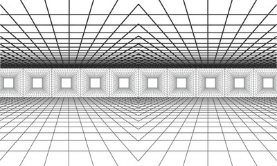 Futuristic Wireframe, Futuristic perspective grid vector disappearing into horizon  - 1