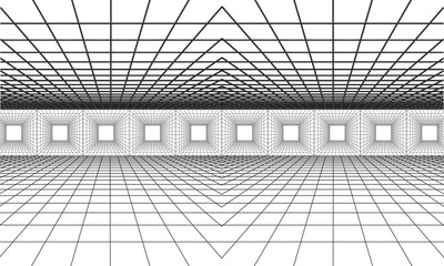 Futuristic Wireframe, Futuristic perspective grid vector disappearing into horizon  - 1