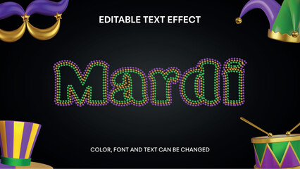 mardi gras editable text effect with green, gold and purple beads © Angelica