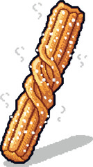 Pixel art illustration of a twisted churro sprinkled with sugar, casting a shadow.
