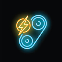 Neon sign illuminating a dark background, representing the engine of an electric car generating power
