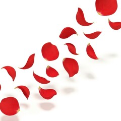 Red rose petals falling gracefully against a clean isolated on white background