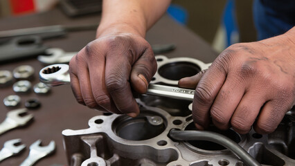 close up of a mechanic working on a car