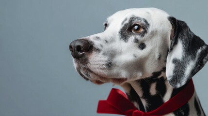 Spotlight-stealing Dalmatian in crimson bow tie, embodying sophisticated canine charm, perfect for National Dress Up Your Pet Day