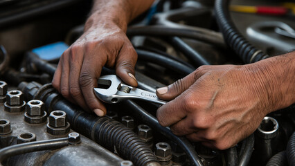 mechanic changing car engine