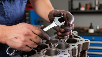 auto mechanic changing car engine