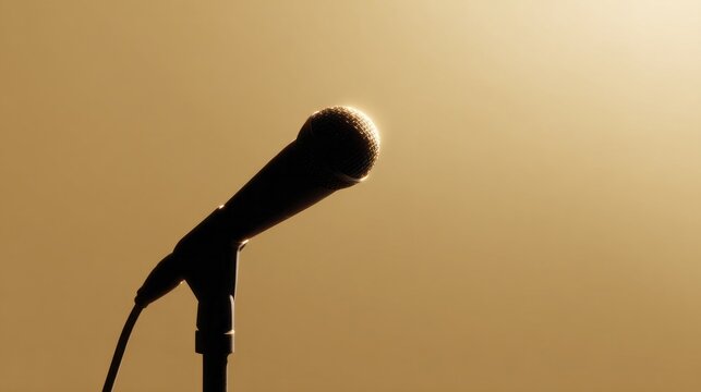 Silent microphone spotlight evokes whispers of Jazz Appreciation Month, storytelling gatherings, and poetry under golden velvet stage lights
