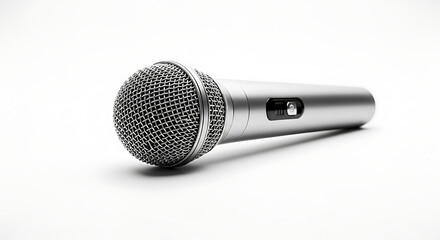 A close up shot of a silver microphone with a mesh head on a white surface in a studio setting ai generated