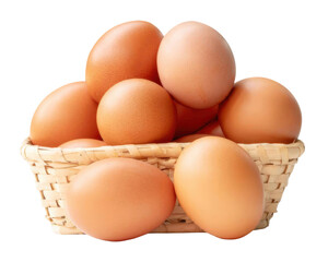 A Rustic Wicker Basket Overflowing with Fresh Brown Eggs on a Transparent Backdrop for Culinary Projects