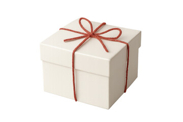 Obraz premium White gift box with red bow and string, presenting a surprise, present, or special occasion celebration
