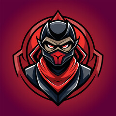  Red Mascot ninja warrior masked character with intense eyes and scarf