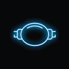 Blue neon sign depicting a light bulb, representing ideas, creativity, and innovation