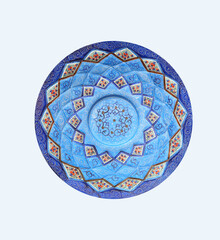 ceramic plate on a blue background