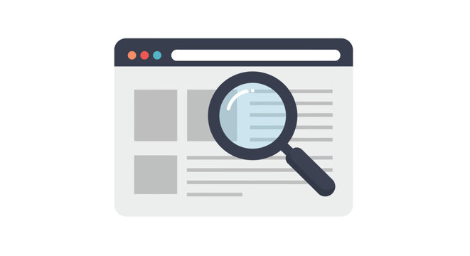 Illustration of a browser window with a magnifying glass over content, symbolizing search.