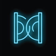 Blue neon turnstile icon glowing on a black wall is a perfect illustration for concepts of access, security or technology