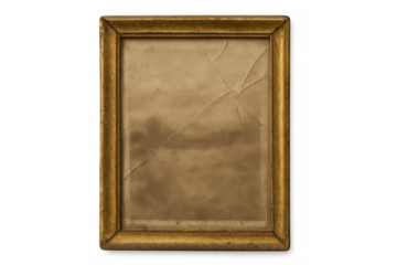 Vintage gold picture frame with crumpled old paper, creating a nostalgic memory concept on transparent background