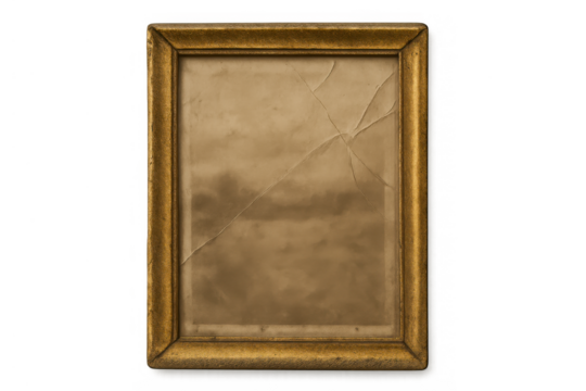 Vintage gold picture frame with crumpled old paper, creating a nostalgic memory concept on transparent background