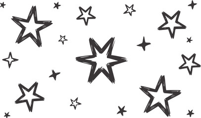 Hand drawn grey stars scattered on white background sketch