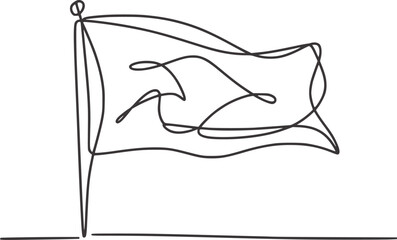 Minimalist black and white line drawing of a waving flag line art